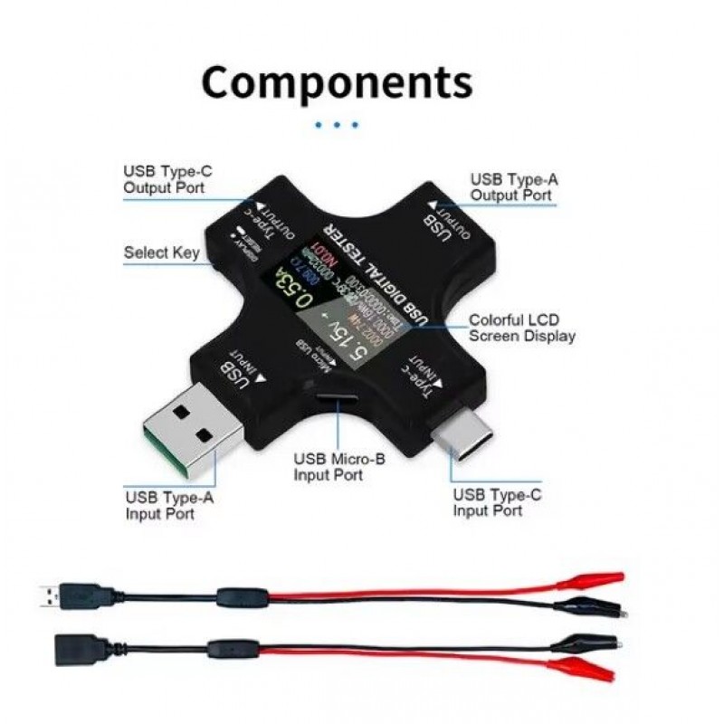 DC3.6-32.0V/0-5.1A Type C USB Tester Set Color Screen LCD Digital Meter Voltage Current Voltmeter USB Cable Charger Detector