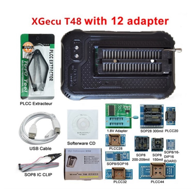 XGecu T48 USB Universal Programmer with 10 adapter TL866-3G TL866II PLUS Upgraded Version 