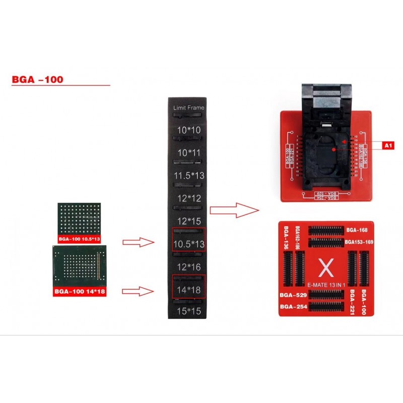 E-Mate X MOORC EMate 13 In 1 EMMC Tool BGA Socket For Easy JTAG Plus / UFI / RIFF / Medusa Pro Box Support For BGA 529 169 100 136 254 221 168 153 186 162