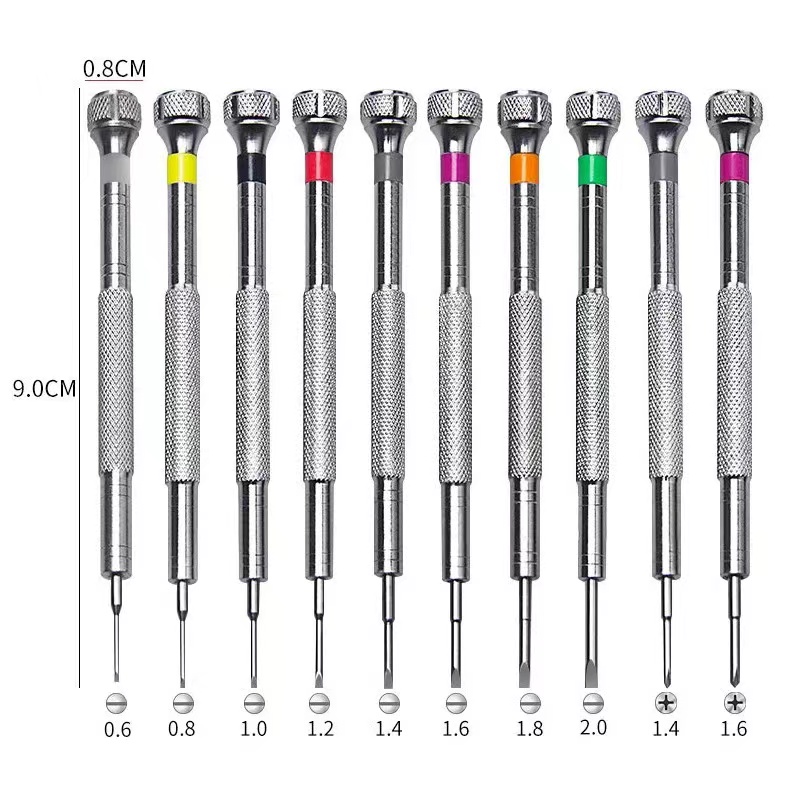 Precision 0.6 to 2.0mm Slotted and Phillips Screwdrivers for Watch Repairing with PVC Tube Packing