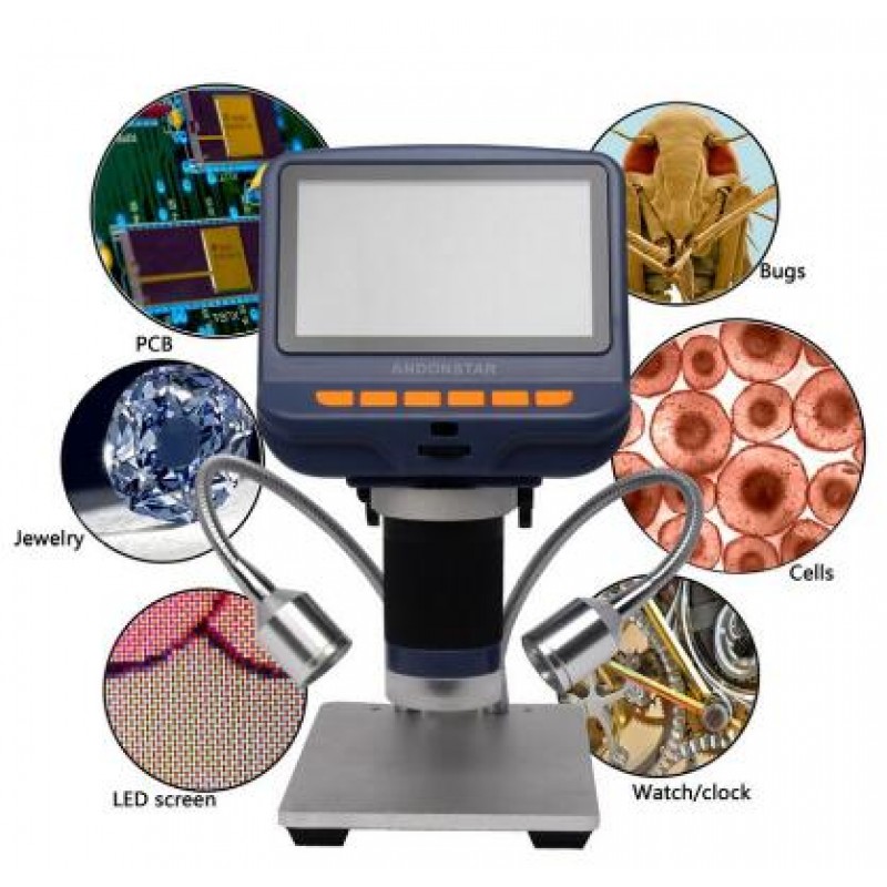 Andonstar AD106S 4.3inch Display Microscope 1080P 220X USB Digital Microscope Camera + UV Filter + Base Stand + LED Light For Mobile Phone PCB Mainboard Repair Soldering Electronics Industry SMT Jewelry